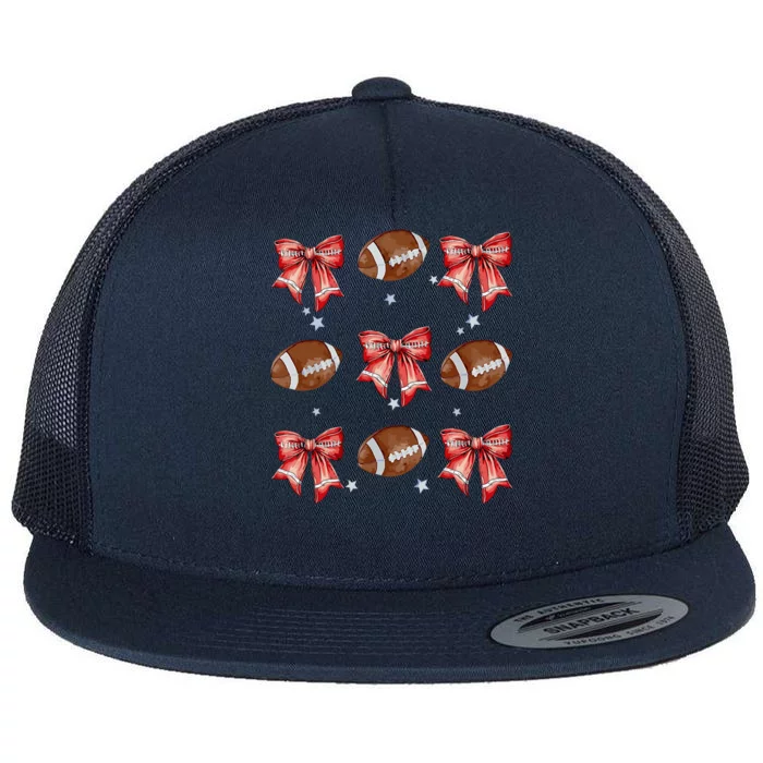 Coquette Bow Pumpkin American Football Thanksgiving Autumn Flat Bill Trucker Hat