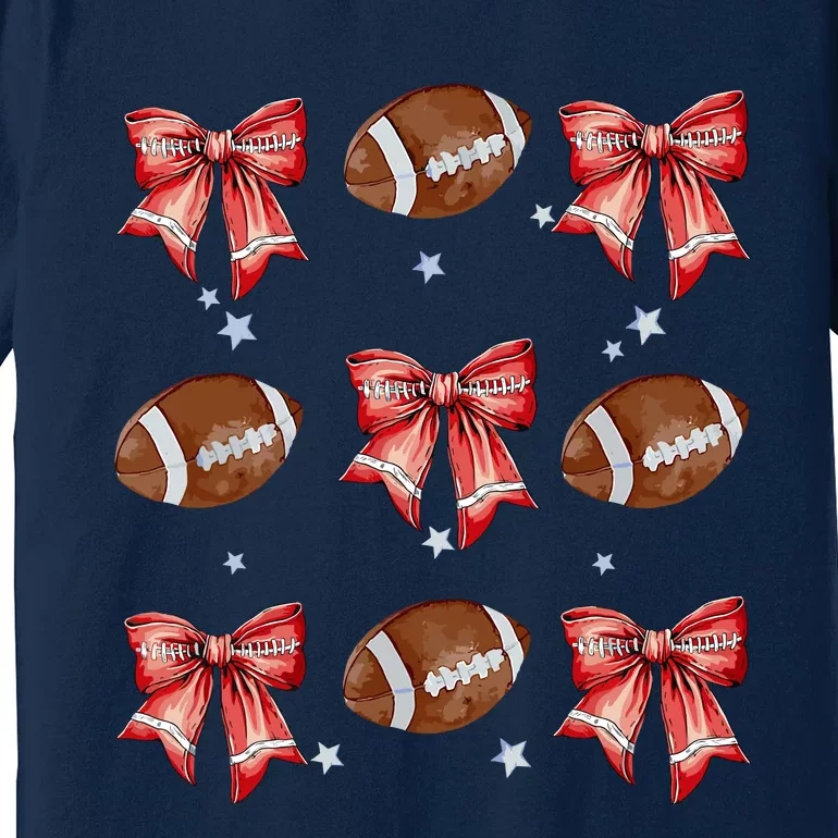 Coquette Bow Pumpkin American Football Thanksgiving Autumn Premium T-Shirt