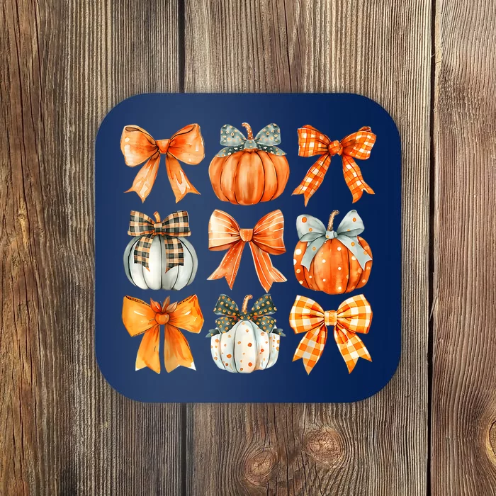 Coquette Bow Pumpkin Season Thanksgiving Autumn Fall Leaves Coaster