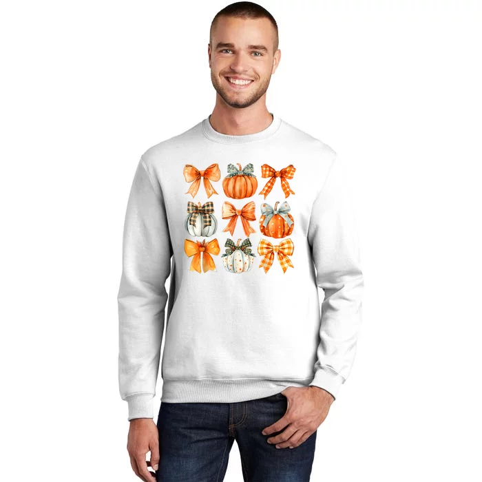 Coquette Bow Pumpkin Season Thanksgiving Autumn Fall Leaves Sweatshirt