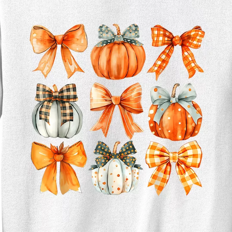 Coquette Bow Pumpkin Season Thanksgiving Autumn Fall Leaves Sweatshirt