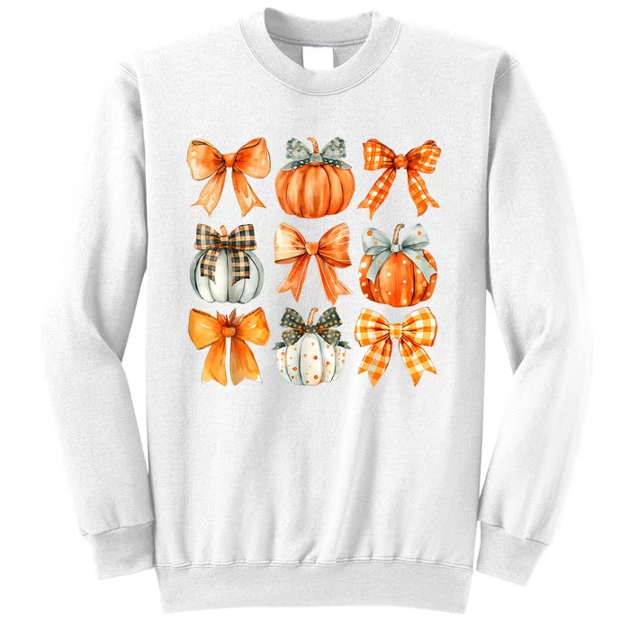 Coquette Bow Pumpkin Season Thanksgiving Autumn Fall Leaves Sweatshirt