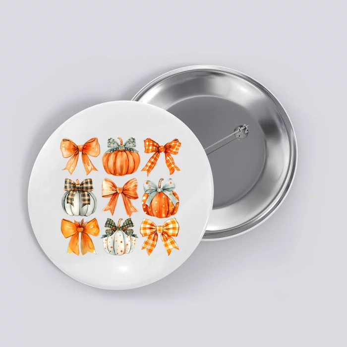 Coquette Bow Pumpkin Season Thanksgiving Autumn Fall Leaves Button