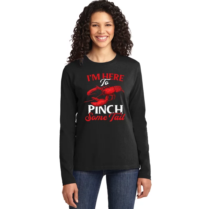 Crawfish Boil Party Pinching Fun Crayfish Tail Pincher Ladies Long Sleeve Shirt