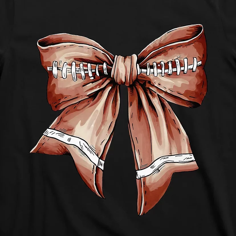 Coquette Bow Pumpkin American Football Thanksgiving Autumn T-Shirt