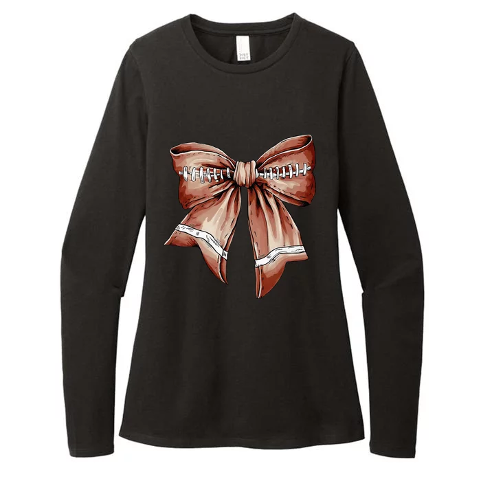 Coquette Bow Pumpkin American Football Thanksgiving Autumn Womens CVC Long Sleeve Shirt