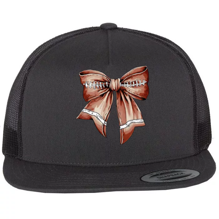 Coquette Bow Pumpkin American Football Thanksgiving Autumn Flat Bill Trucker Hat