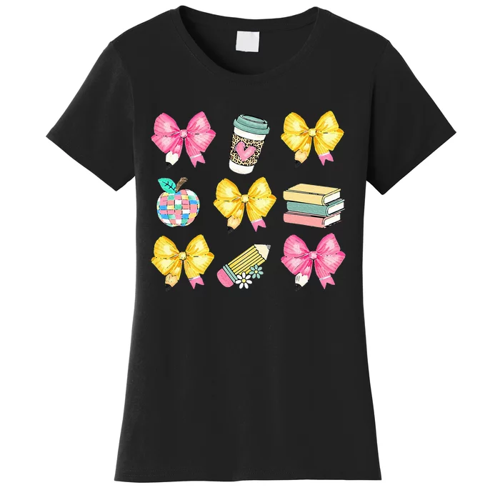 Coquette Bow Pencil Teacher Student First Day Women's T-Shirt