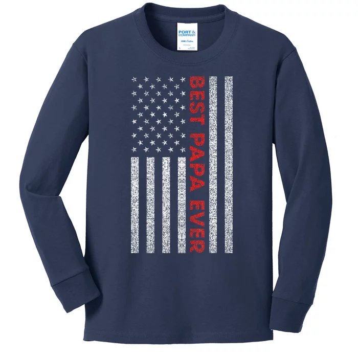 Cute Best Papa Ever American Flag Fathers Day Birthday Daddy Pops Kids Long Sleeve Shirt