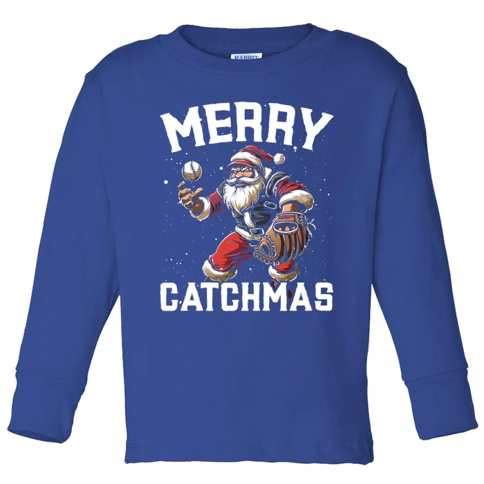 Christmas Baseball Player Xmas Catcher Pitcher Santa Claus Gift Toddler Long Sleeve Shirt