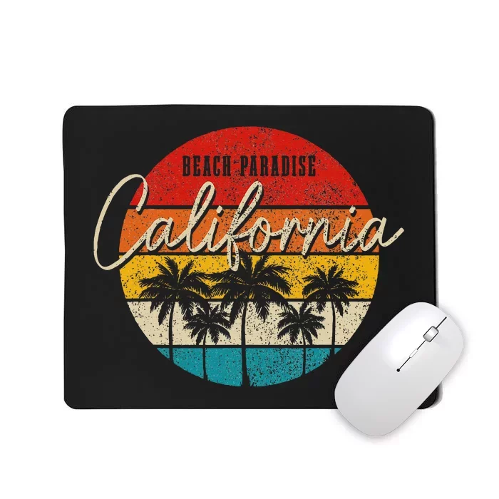 California Beach Paradise Vintage Palm Trees Surfer Retro Mousepad