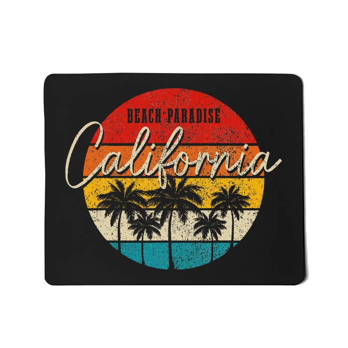 California Beach Paradise Vintage Palm Trees Surfer Retro Mousepad