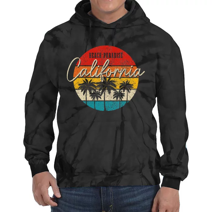 California Beach Paradise Vintage Palm Trees Surfer Retro Tie Dye Hoodie