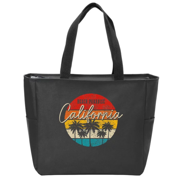 California Beach Paradise Vintage Palm Trees Surfer Retro Zip Tote Bag