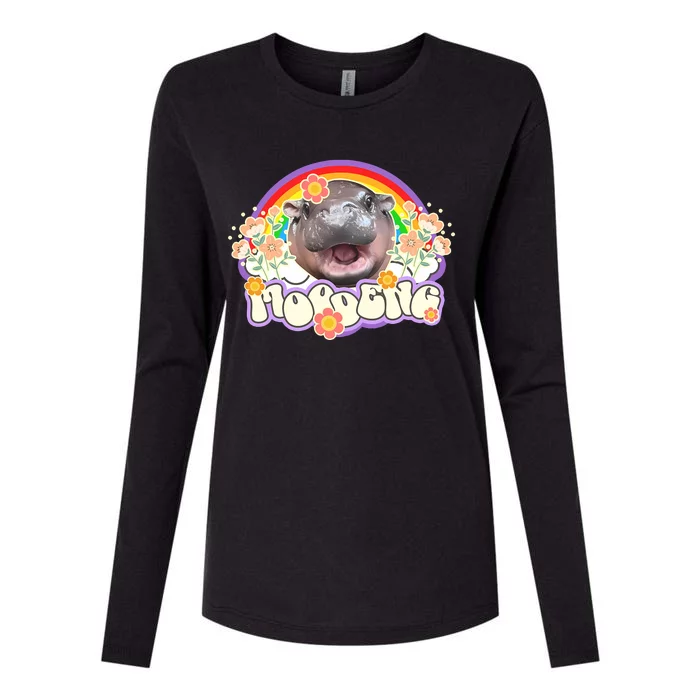 Cute Baby Pygmy Hippo Moo Deng Womens Cotton Relaxed Long Sleeve T-Shirt