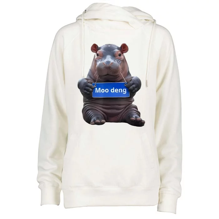 Cute Baby Pygmy Hippo Moo Deng Womens Funnel Neck Pullover Hood