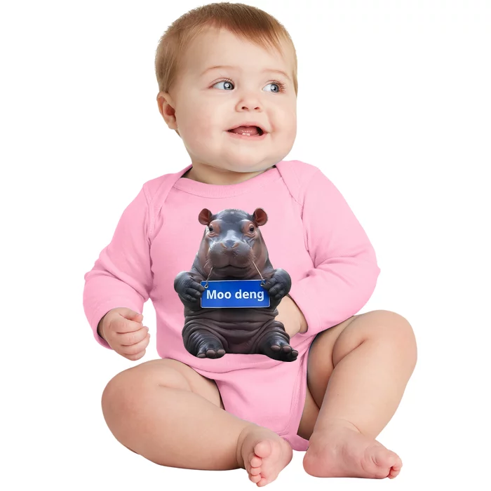 Cute Baby Pygmy Hippo Moo Deng Baby Long Sleeve Bodysuit