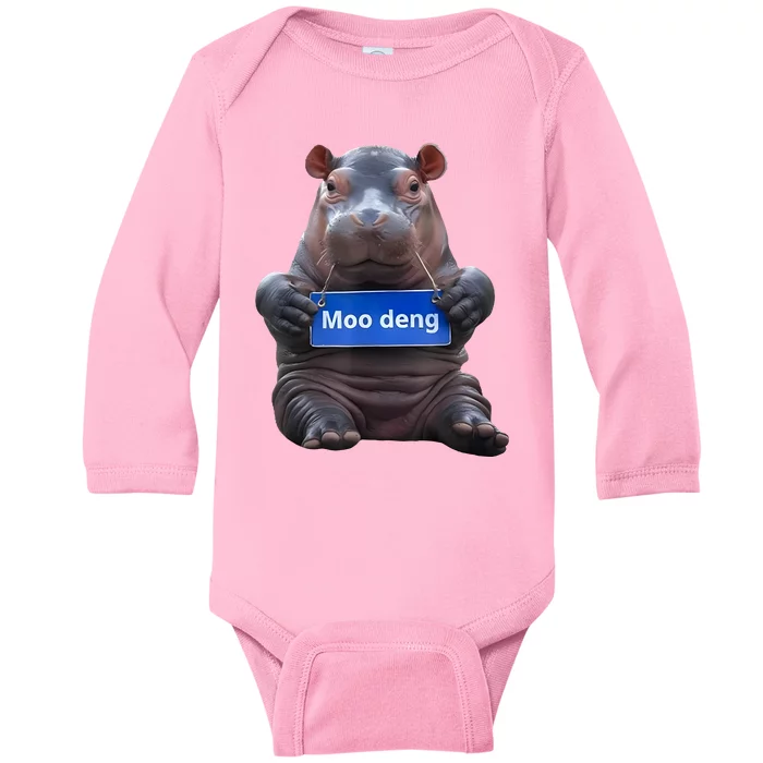 Cute Baby Pygmy Hippo Moo Deng Baby Long Sleeve Bodysuit