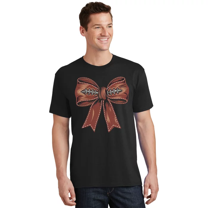 Coquette Bow Pumpkin American Football Autumn Thanksgiving T-Shirt