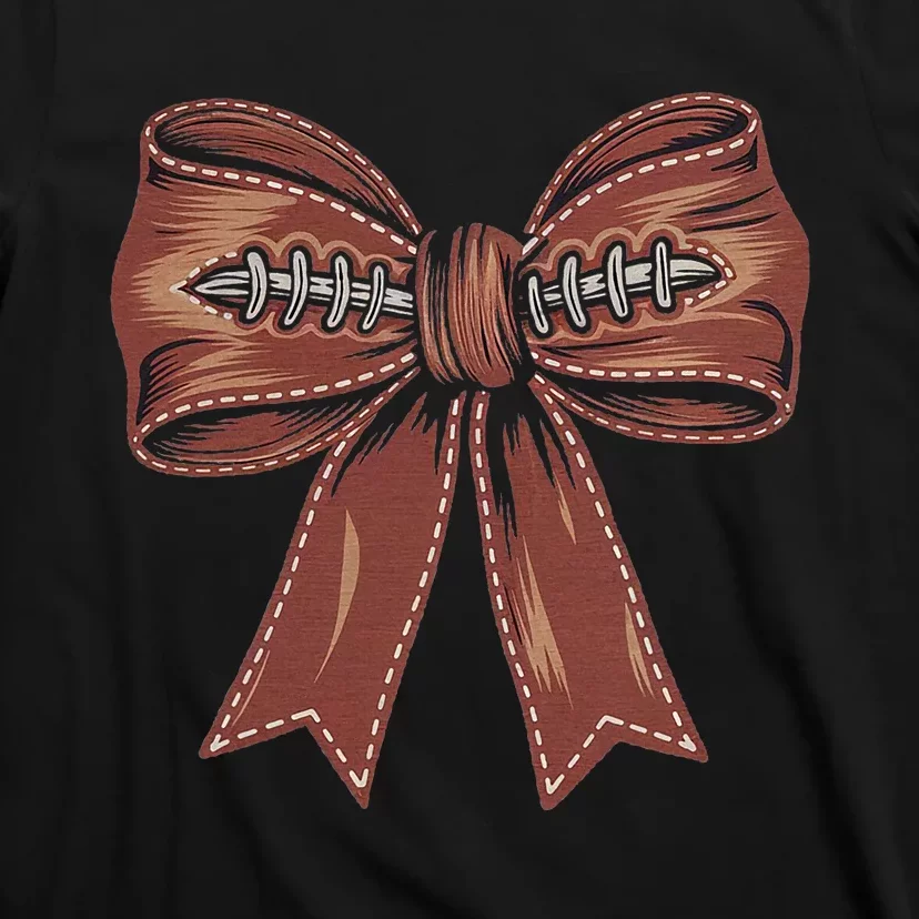 Coquette Bow Pumpkin American Football Autumn Thanksgiving T-Shirt