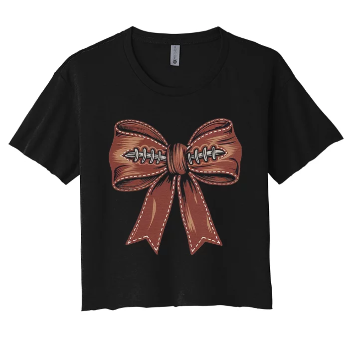 Coquette Bow Pumpkin American Football Autumn Thanksgiving Women's Crop Top Tee