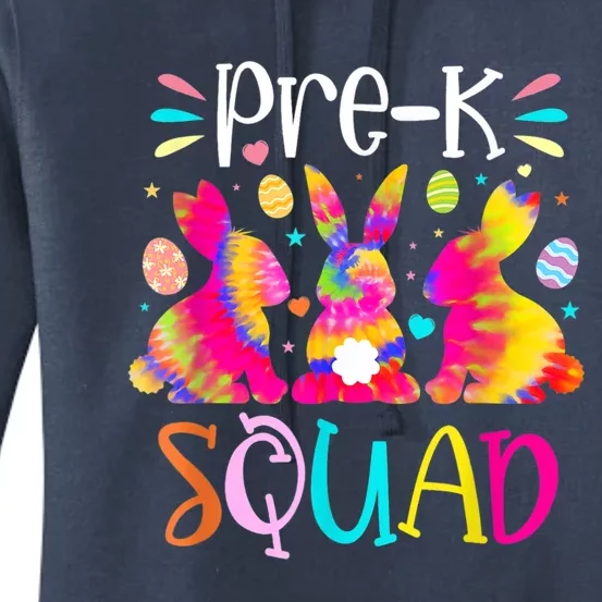 Cute Bunnies Pre K Teacher Squad Easter Day Tie Dye Women's Pullover Hoodie