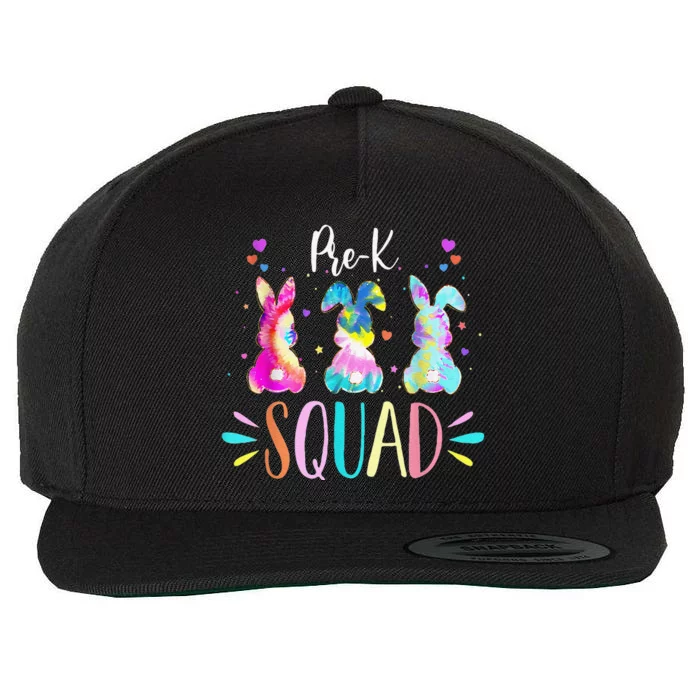 Cute Bunnies Prek Teacher Squad Easter Day Tie Dye Wool Snapback Cap