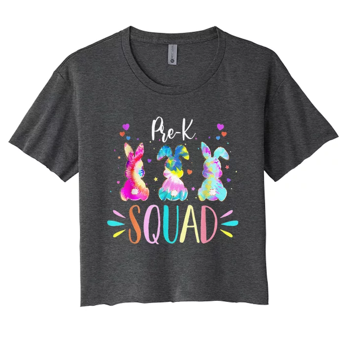 Cute Bunnies Prek Teacher Squad Easter Day Tie Dye Women's Crop Top Tee