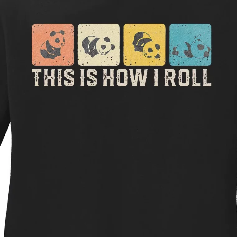 Cute Baby panda This Is How I Roll Little Bear Lazy Panda Ladies Long Sleeve Shirt