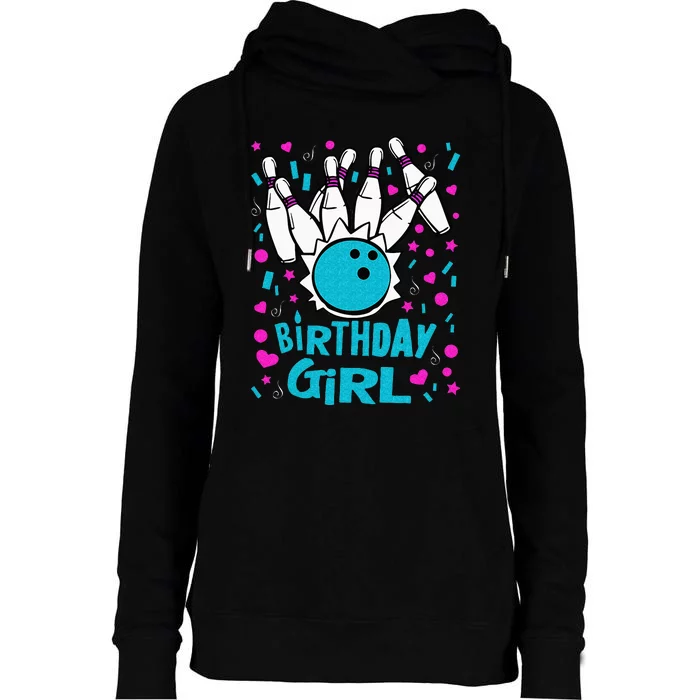 Cute Bowling Party Birthday Girl Pins Bowler Gift Womens Funnel Neck Pullover Hood