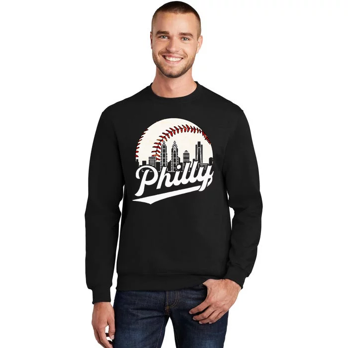 Cityscape Baseball Philadelphia Skyline Retro Vintage Tall Sweatshirt