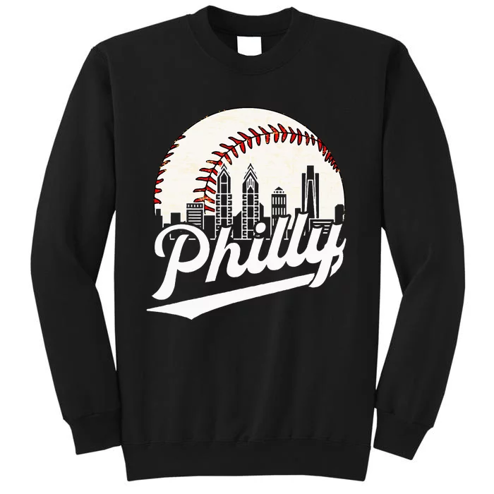 Cityscape Baseball Philadelphia Skyline Retro Vintage Tall Sweatshirt