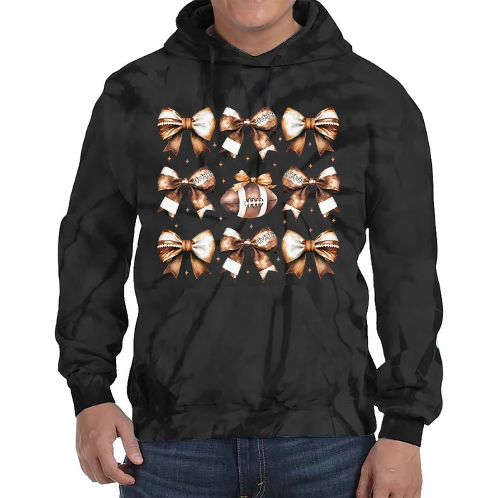 Coquette Bow Pumpkin American Football Thanksgiving Autumn Tie Dye Hoodie