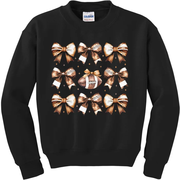 Coquette Bow Pumpkin American Football Thanksgiving Autumn Kids Sweatshirt