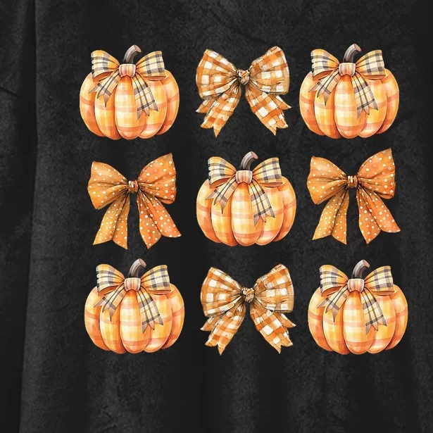 Coquette Bow Pumpkin Season Thanksgiving Autumn Fall Leaves Hooded Wearable Blanket