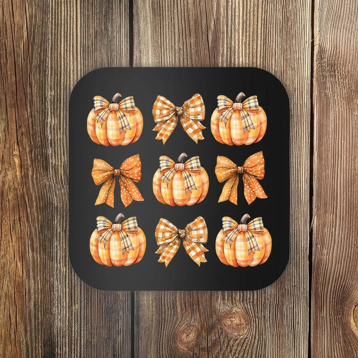 Coquette Bow Pumpkin Season Thanksgiving Autumn Fall Leaves Coaster