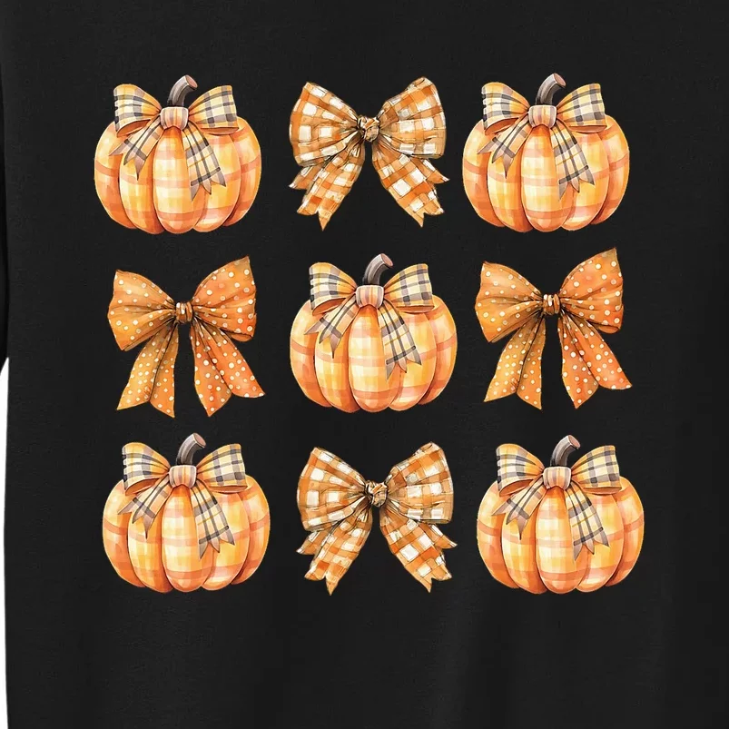 Coquette Bow Pumpkin Season Thanksgiving Autumn Fall Leaves Tall Sweatshirt