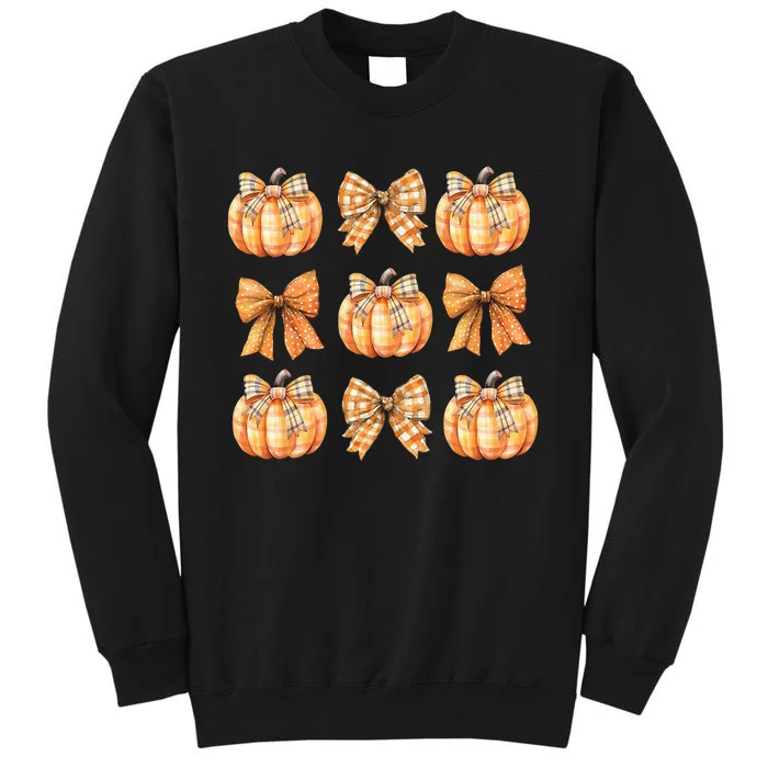 Coquette Bow Pumpkin Season Thanksgiving Autumn Fall Leaves Tall Sweatshirt