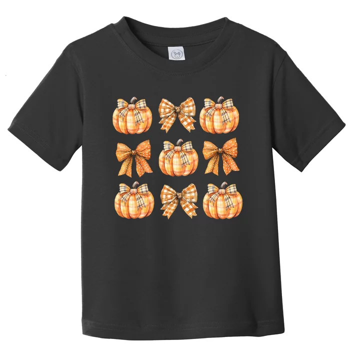 Coquette Bow Pumpkin Season Thanksgiving Autumn Fall Leaves Toddler T-Shirt