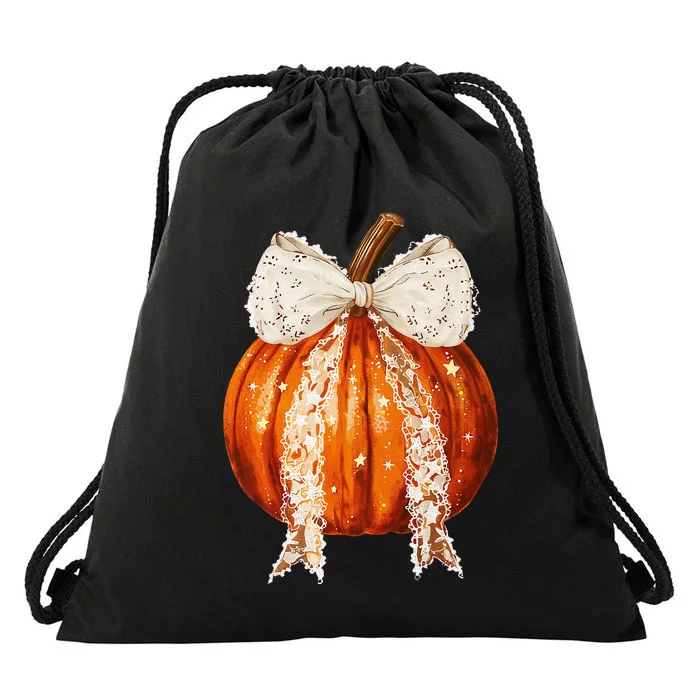 Coquette Bow Pumpkin Season Autumn Fall YAll Thanksgiving Drawstring Bag