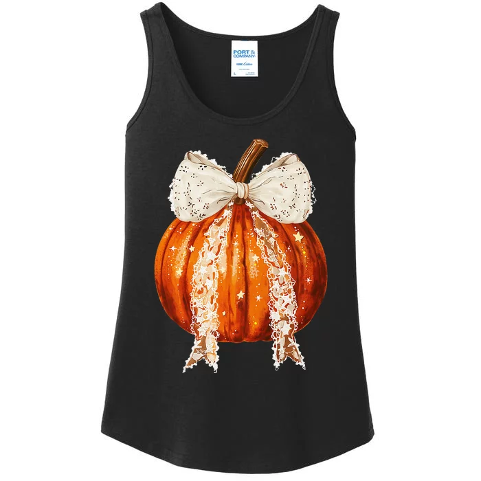 Coquette Bow Pumpkin Season Autumn Fall YAll Thanksgiving Ladies Essential Tank