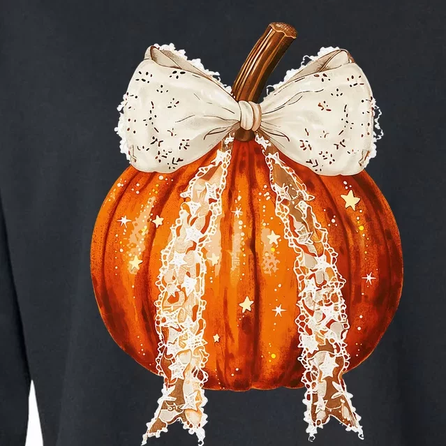 Coquette Bow Pumpkin Season Autumn Fall YAll Thanksgiving Cropped Pullover Crew