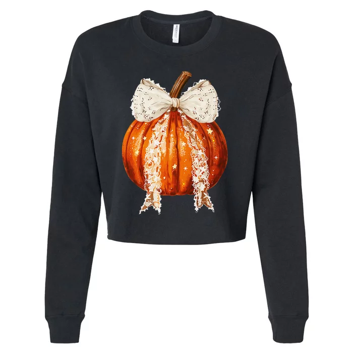 Coquette Bow Pumpkin Season Autumn Fall YAll Thanksgiving Cropped Pullover Crew