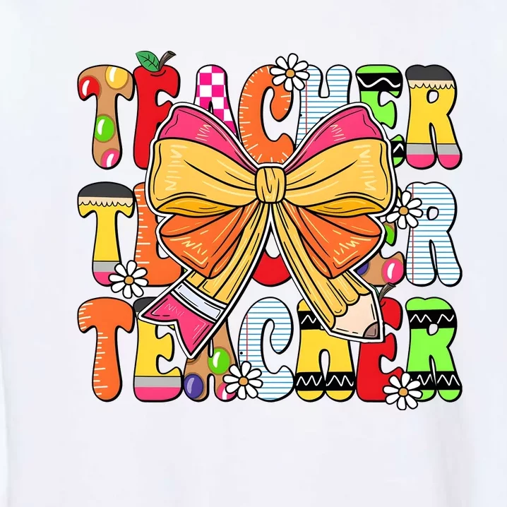 Coquette Bow Pencil Teacher Life Garment-Dyed Sweatshirt