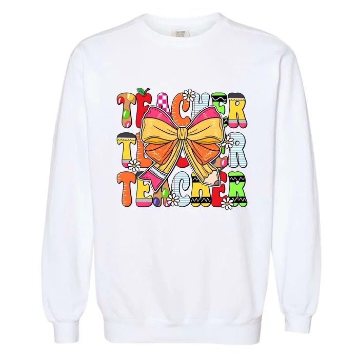 Coquette Bow Pencil Teacher Life Garment-Dyed Sweatshirt