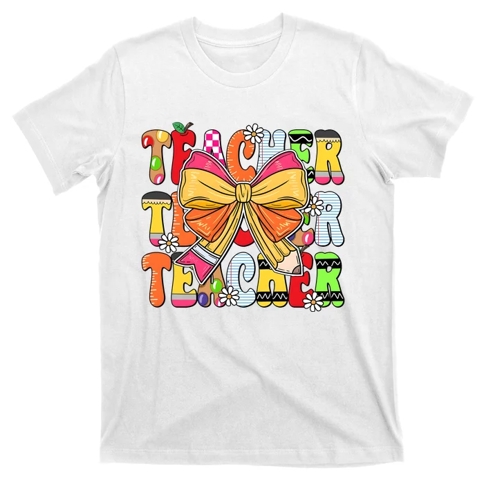 Coquette Bow Pencil Teacher Life T-Shirt