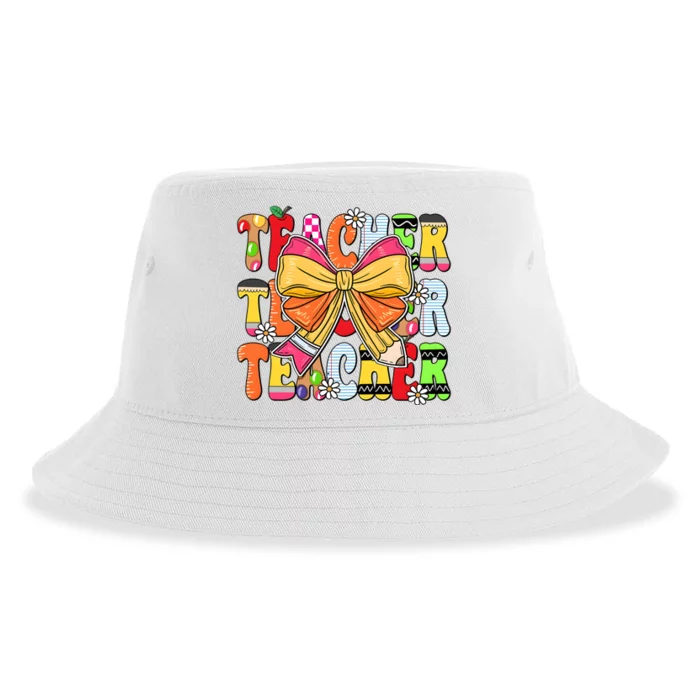 Coquette Bow Pencil Teacher Life Sustainable Bucket Hat