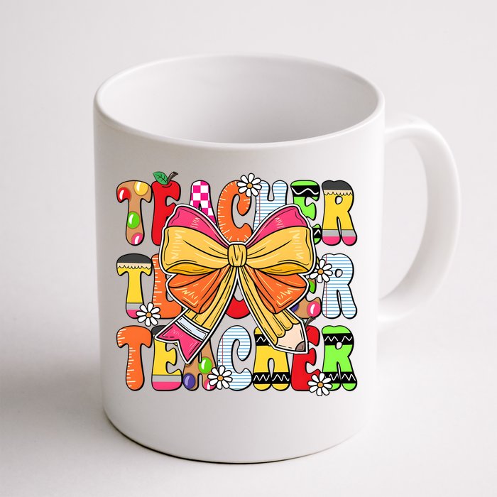 Coquette Bow Pencil Teacher Life Front & Back Coffee Mug