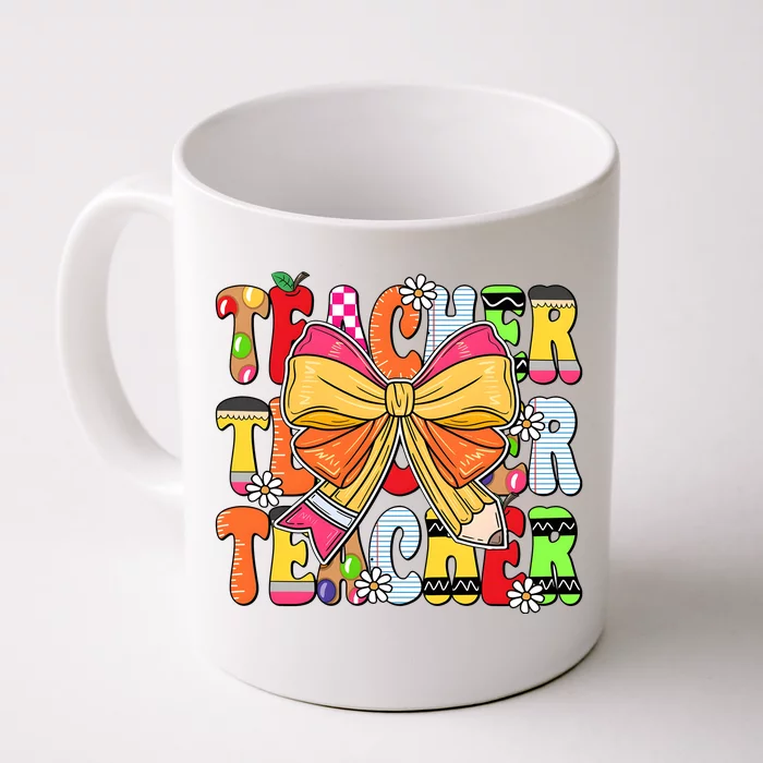 Coquette Bow Pencil Teacher Life Front & Back Coffee Mug