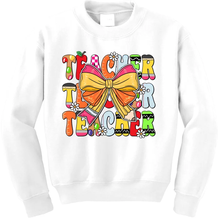 Coquette Bow Pencil Teacher Life Kids Sweatshirt